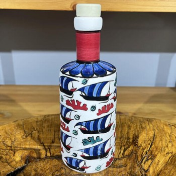 Galleon Patterned Iznik Tile Oil Pot - Çini Evi