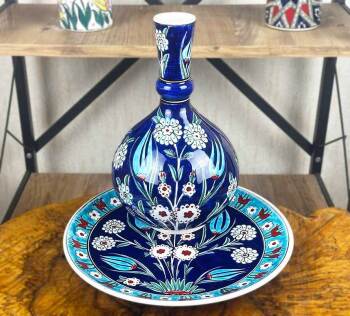 Gece Bahçesi – İznik Çini Vazo Tabak Seti - Çini Evi