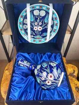 Gece Bahçesi – İznik Çini Vazo Tabak Seti - Çini Evi (1)