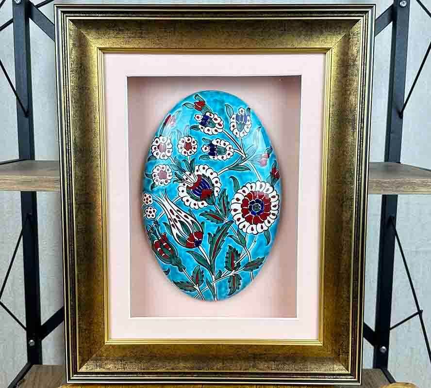 Gecegarten Motiv – Wandbild mit Passepartoutrahmen aus handgefertigter İznik-Keramik - 1