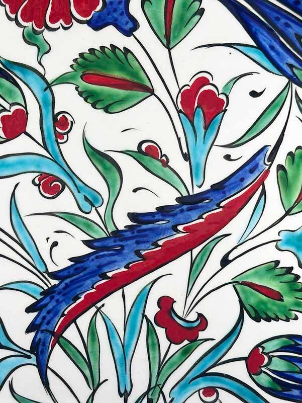 Geleneksel Hediye Rüzgarlı Bahçe Desenli İznik Çini Tabak - 2