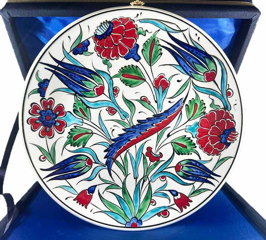 Geleneksel Hediye Rüzgarlı Bahçe Desenli İznik Çini Tabak - 1