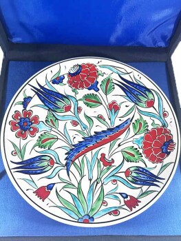 Geleneksel Hediye Rüzgarlı Bahçe Desenli İznik Çini Tabak - 3