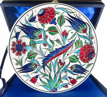 Geleneksel Hediye Rüzgarlı Bahçe Desenli İznik Çini Tabak - Çini Evi