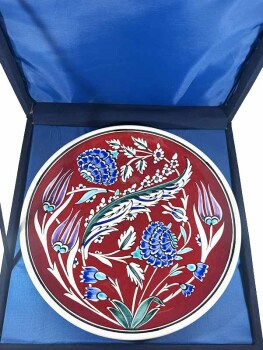 Geleneksel Hediye Rüzgarlı Bahçe Desenli İznik Çini Tabak - 3