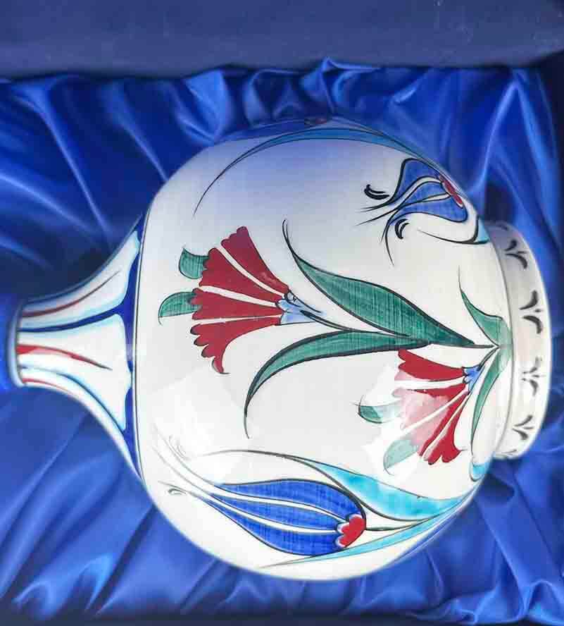 Geleneksel Lale & Karanfil – İznik Çini Vazo - 4