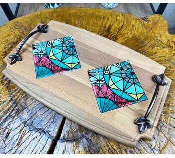 Geometric Pattern Wooden Tray - 1