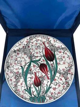 Geschenk zur Einweihung – VIP-Iznik-Keramikteller mit Tulpen- und Hyazinthenmotiv – 25 cm Handgefertigt - 3