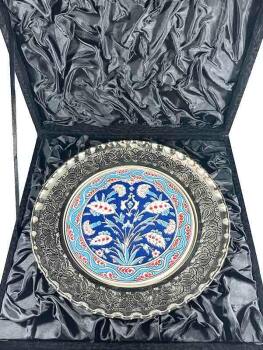Geschenkteller für Staatsgäste – 25 cm Silberbeschichteter Teller mit İznik-Motiven - 3