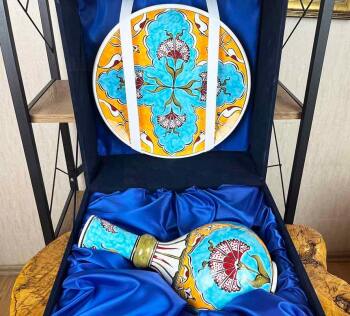 Gift for a Governor | Iznik Tile Vase and Plate Set - 2