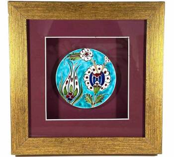 Gift for Association President Tulip Motif Matted Iznik Ceramic Plaque - Çini Evi