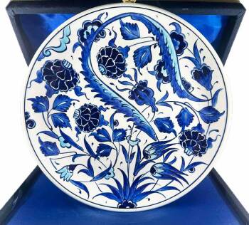 Gift for Business Partner - Blue and White Iznik Ceramic Plate - Çini Evi