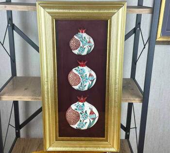 Gift for Foreign Guests: Iznik Ceramic Pomegranate Panel with Tulip & Blue Flower Motifs - Çini Evi