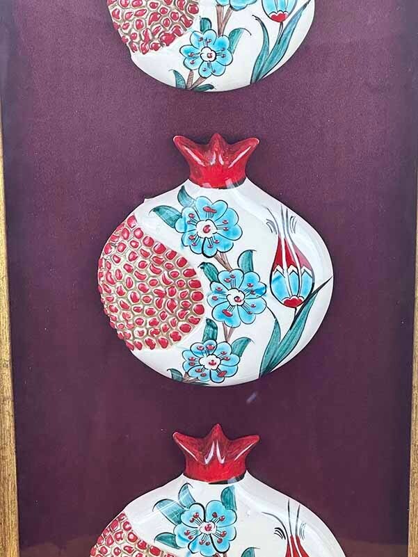 Gift for Foreign Guests: Iznik Ceramic Pomegranate Panel with Tulip & Blue Flower Motifs - 2