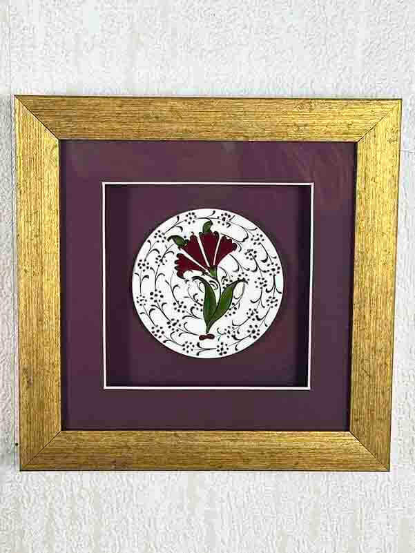 Carnation Motif Iznik Ceramic Gift Plaque - 5