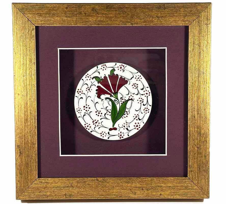 Carnation Motif Iznik Ceramic Gift Plaque - 1