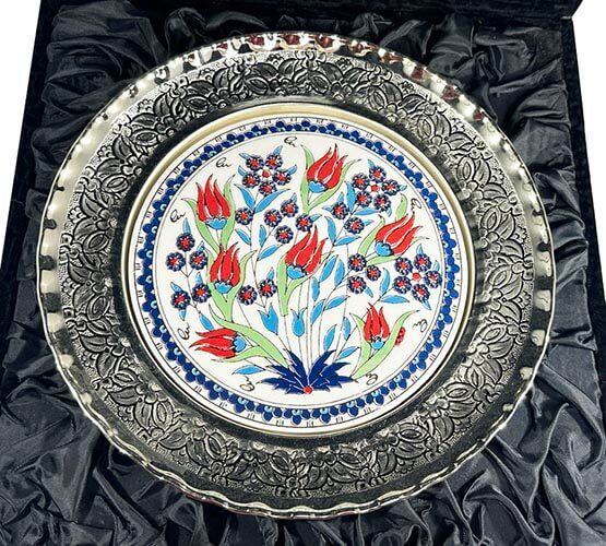 Gift to the President, blue and white bronze 25cm plate - 3