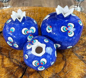 Golden Horn and Tulip Set of 3 Pomegranates - Çini Evi