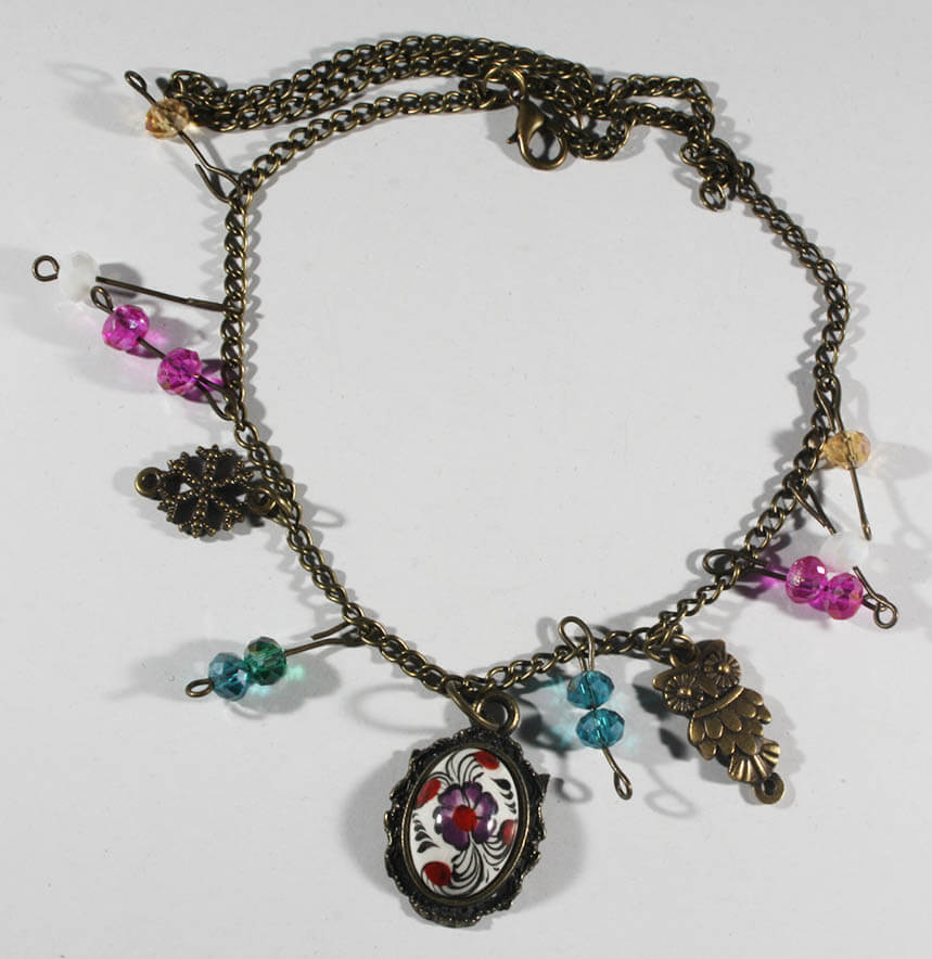 Golden Horn & Plum Clover Motif İznik Tile Anklet - 1