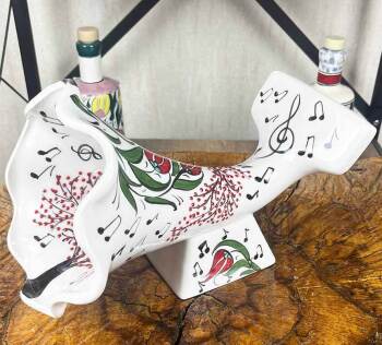 Gramophone acoustique en céramique d’Iznik à motif de tulipes et notes de musique - 2