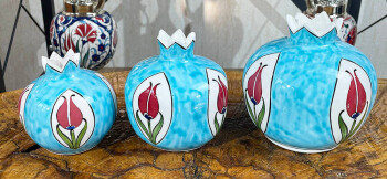 Granatapfel-Set mit türkisfarbenem Tulpenmuster - 2