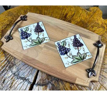 Grape Bunch Motif Wooden Tray - Çini Evi