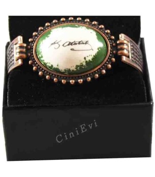 Green Background Ataturk Signature Ceramic Bracelet - 1