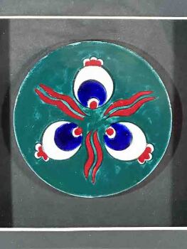Green Background Cintemani Motif Iznik Ceramic Plaque - 2