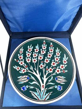 Green Background Tree of Life Pattern 25 cm Iznik Ceramic Plate - 3