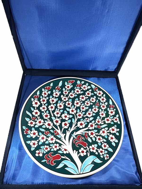 Green Background Tree of Life Patterned 30cm Iznik Ceramic Plate - 3