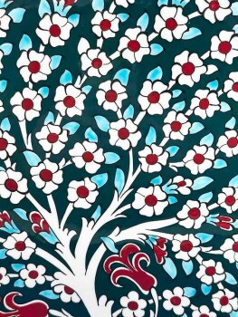 Green Background Tree of Life Patterned 30cm Iznik Ceramic Plate - Çini Evi (1)