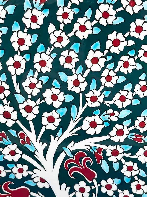 Green Background Tree of Life Patterned 30cm Iznik Ceramic Plate - 2