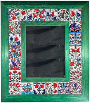 Green Frame Ceramic Patterned Mirror - Çini Evi
