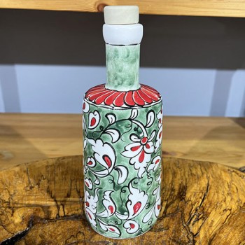 Green Ground Lotus Tile Oil Pot - Çini Evi