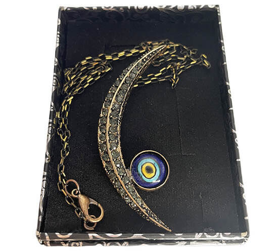 Half Moon Evil Eye Bronze Pendant - 2