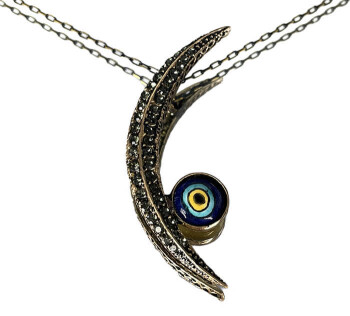 Half Moon Evil Eye Bronze Pendant - Çini Evi