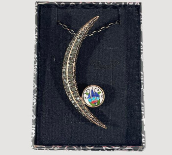 Half Moon Iznik Tiled Bronze Necklace with Anemone Motif - 2