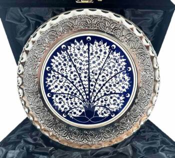 Halic Motif Silver Plate 25 cm - Çini Evi