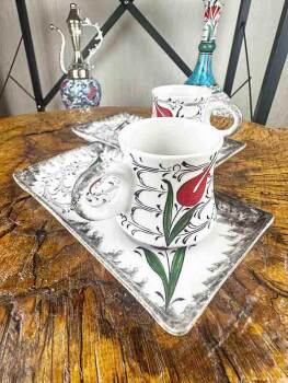 Halic Pattern Red Tulip Ceramic Coffee Presentation Set - Elegant Design - Çini Evi (1)