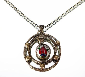 Haliç ve Lale Desenli Bronz Kolye Ucu - Çini Evi