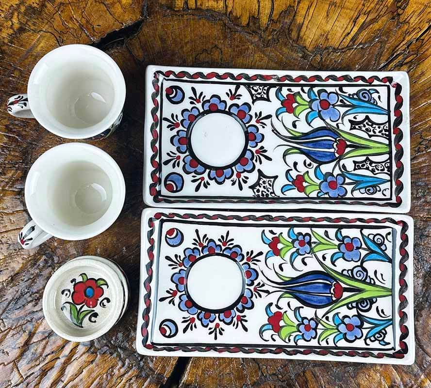 Handcrafted İznik Ceramic Coffee Set for Two – Perfect Housewarming Gift - 1