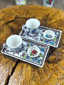Handcrafted İznik Ceramic Coffee Set for Two – Perfect Housewarming Gift - 3