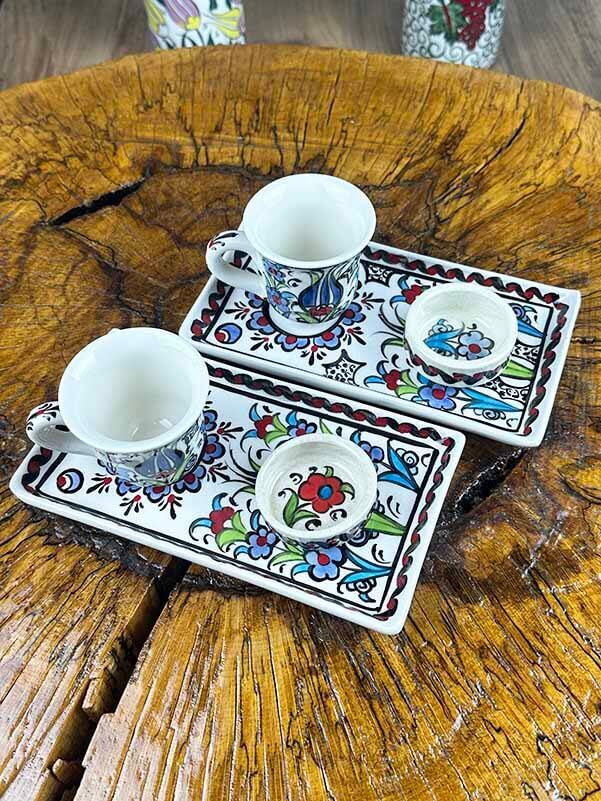 Handcrafted İznik Ceramic Coffee Set for Two – Perfect Housewarming Gift - 3