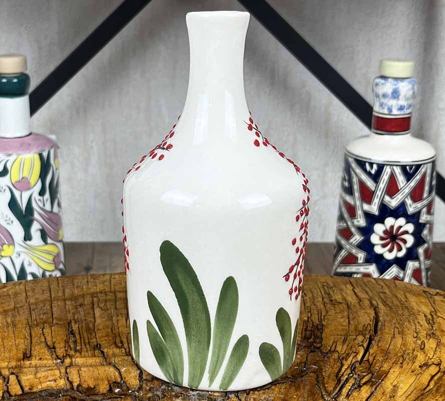 Handgefertigte Olivenölflasche mit Kirschbaummotiv 410 ml - 2