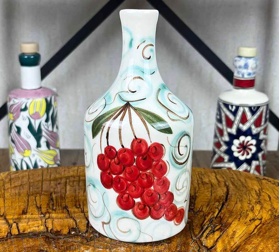 Handgefertigte Olivenölflasche mit Olivenbaummotiv 410 ml - 1