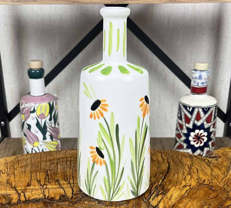 Handgefertigte Olivenölflasche mit Sonnenblumenmotiv 550 ml - 2