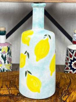Handgefertigte Servierflasche für Olivenöl und Saucen mit Zitronenmotiv 550 ml - 2