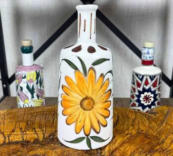 Handgefertigter Iznik-Keramik-Olivenölspender mit Sonnenblumenmotiv 550 ml - Çini Evi