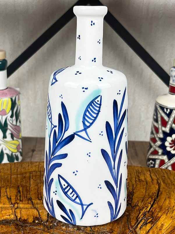 Handgefertigter Olivenölspender mit blauen Fischmotiven 550 ml - 2