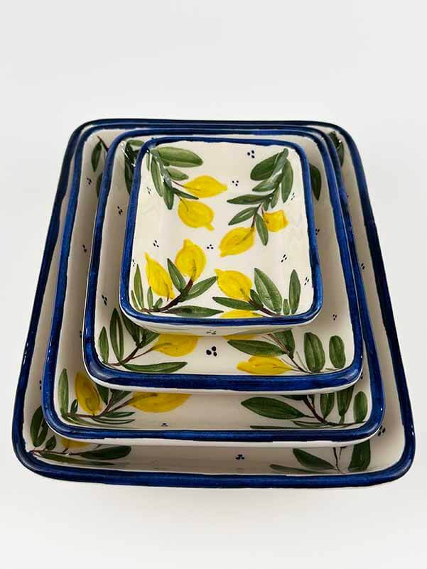 Handgefertigtes 4-teiliges Keramik-Mezze-Schalen-Set mit mediterranem Zitronenzweig-Motiv - 3